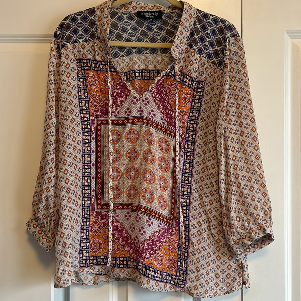 Anthropologie Feathers by Tolani Boho Blouse Sz M